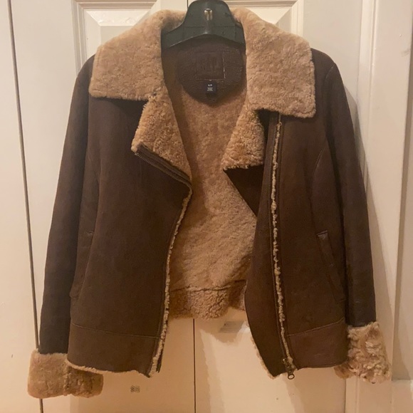 Vintage Aviation Brown leather and Beige Shearling GAP  jacket in size SMALL - Picture 1 of 7